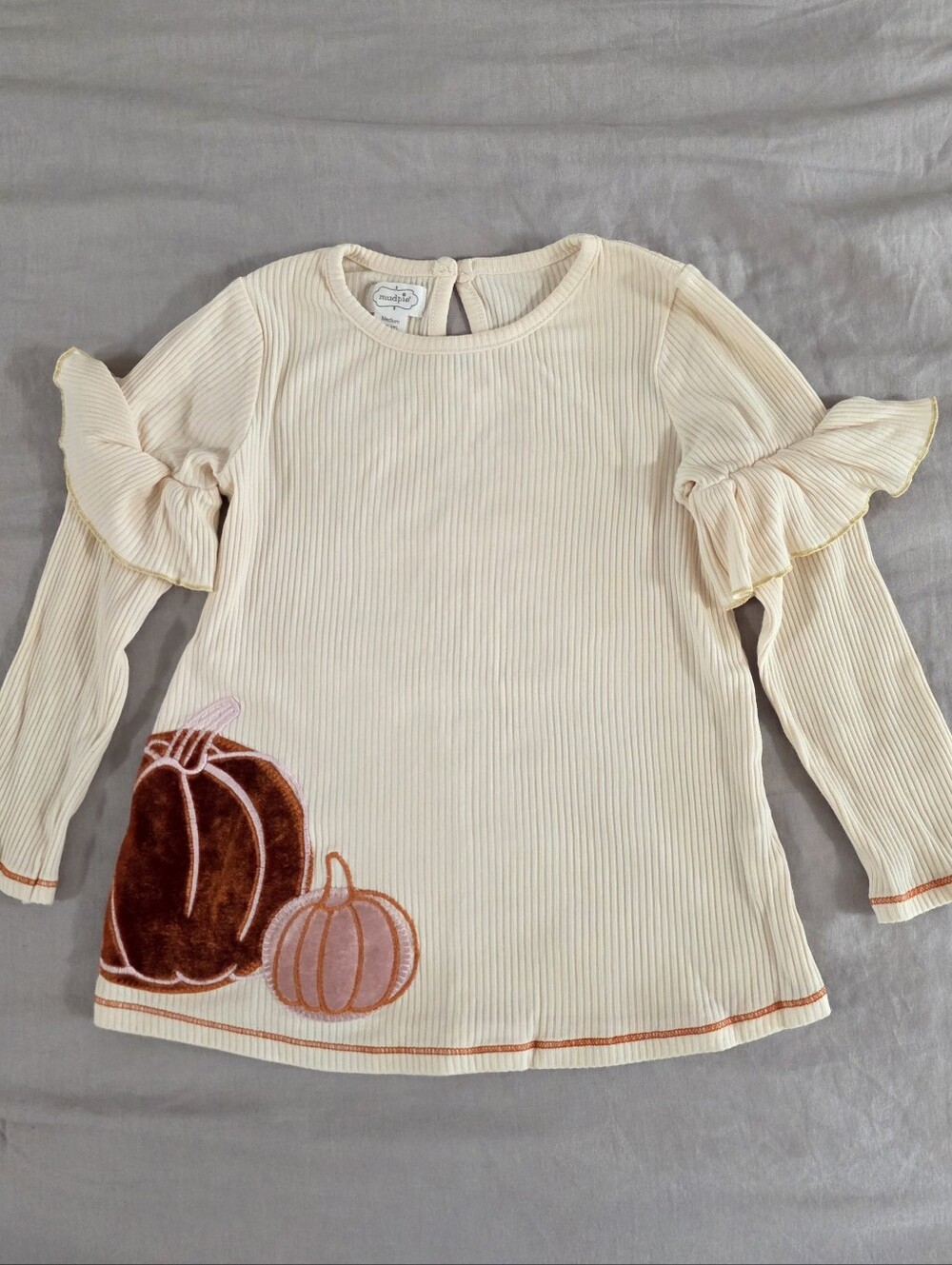 Mud Pie Toddler Girls' Pink Pumpkin Patch Long Sleeve Ivory Shirt size 2-3T